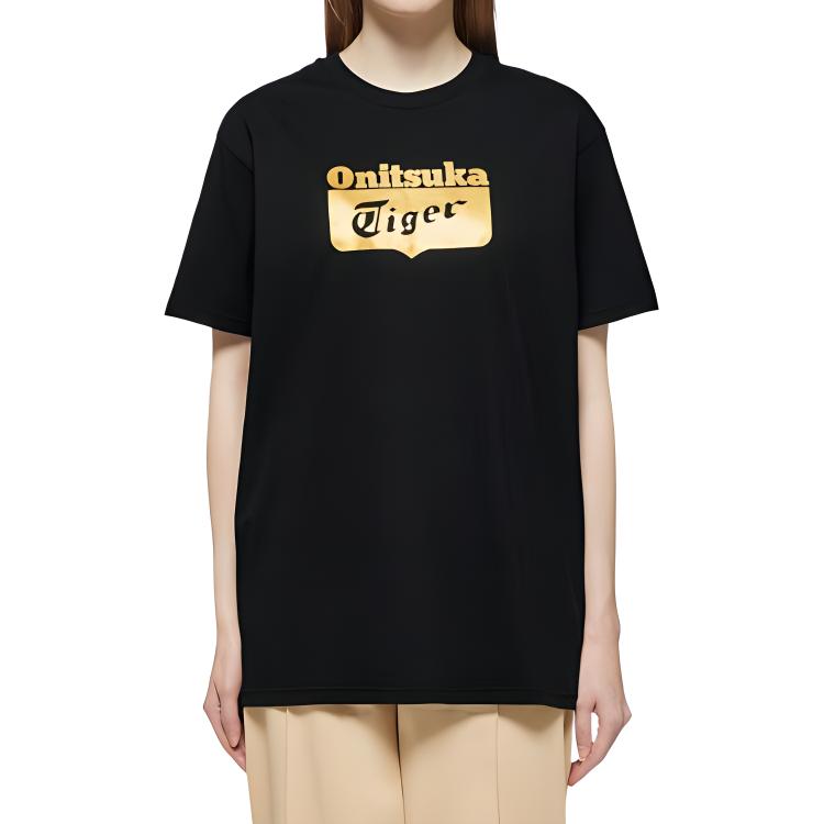 ONITSUKA TIGER Round Neck Letter Short Sleeve T-Shirt Unisex T-Shirts Black Gold 2183B174-001