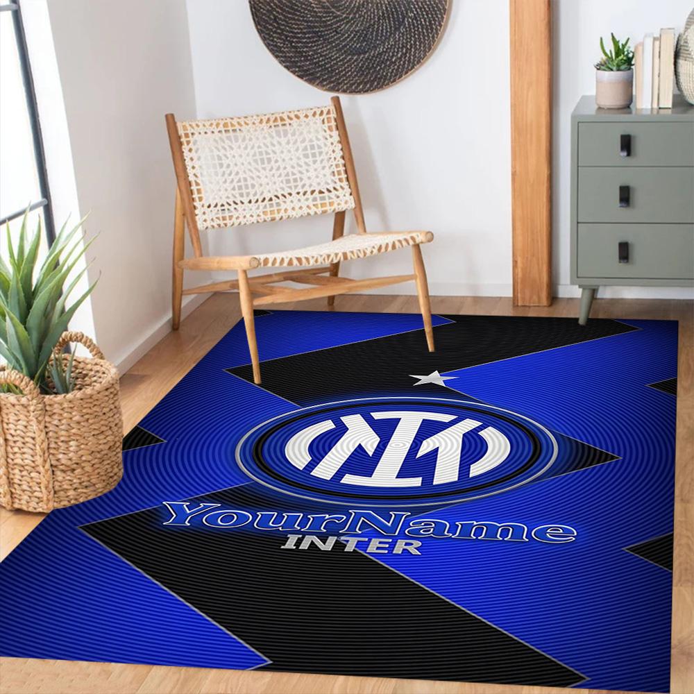 Inter Milan Customize Text Carpet Perfect for Hallway Living Rooms Balcony Entryway Anti-slip Rug Anime Office Decor Best for Christmas