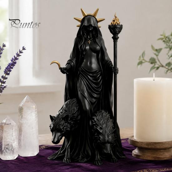 Mythologie Sammlerstücke zum Ausstellen Hekate Griechische Göttin Statue mit Magischen Hunden, Fantasy Thema Geschenk Liebhaber Harz Skulptur, Mythologisch