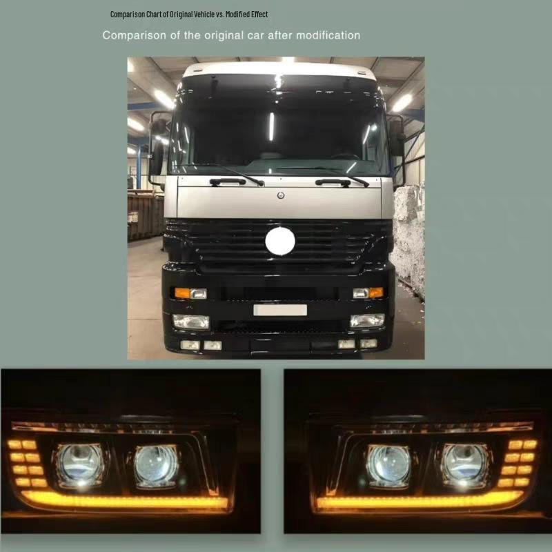 Dual-Lens LED Headlight Assembly with DRL for Mercedes-Benz Actros Axor MP1 Heavy Trucks