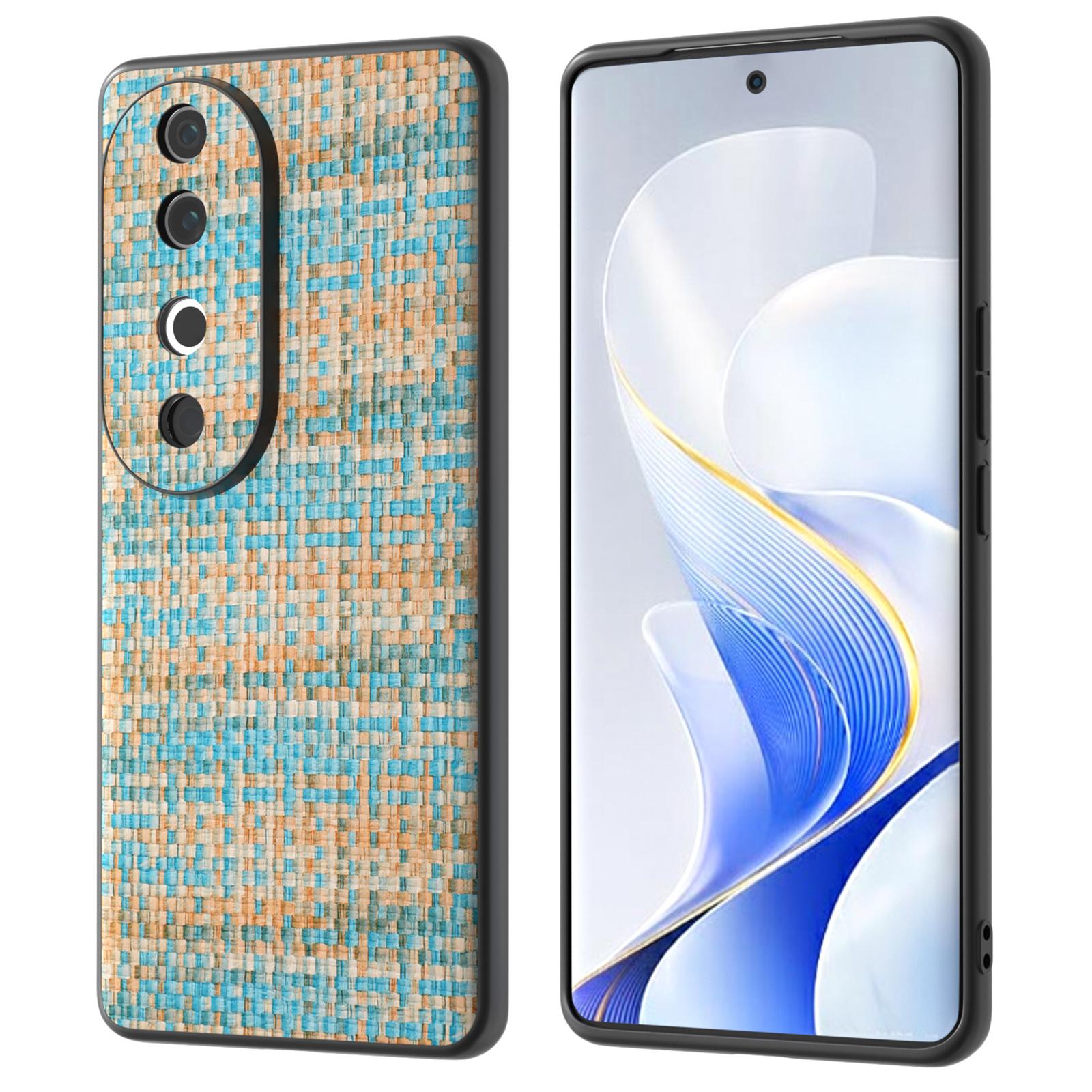 

For vivo S19 5G Case Plaid Texture Leather+PC+TPU Protective Phone Cover Blue