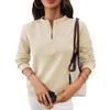 Women's Quarter Zip Sweatshirt Long Sleeve Textured Loose Pullover Solid Color Casual Top Autumn Winter