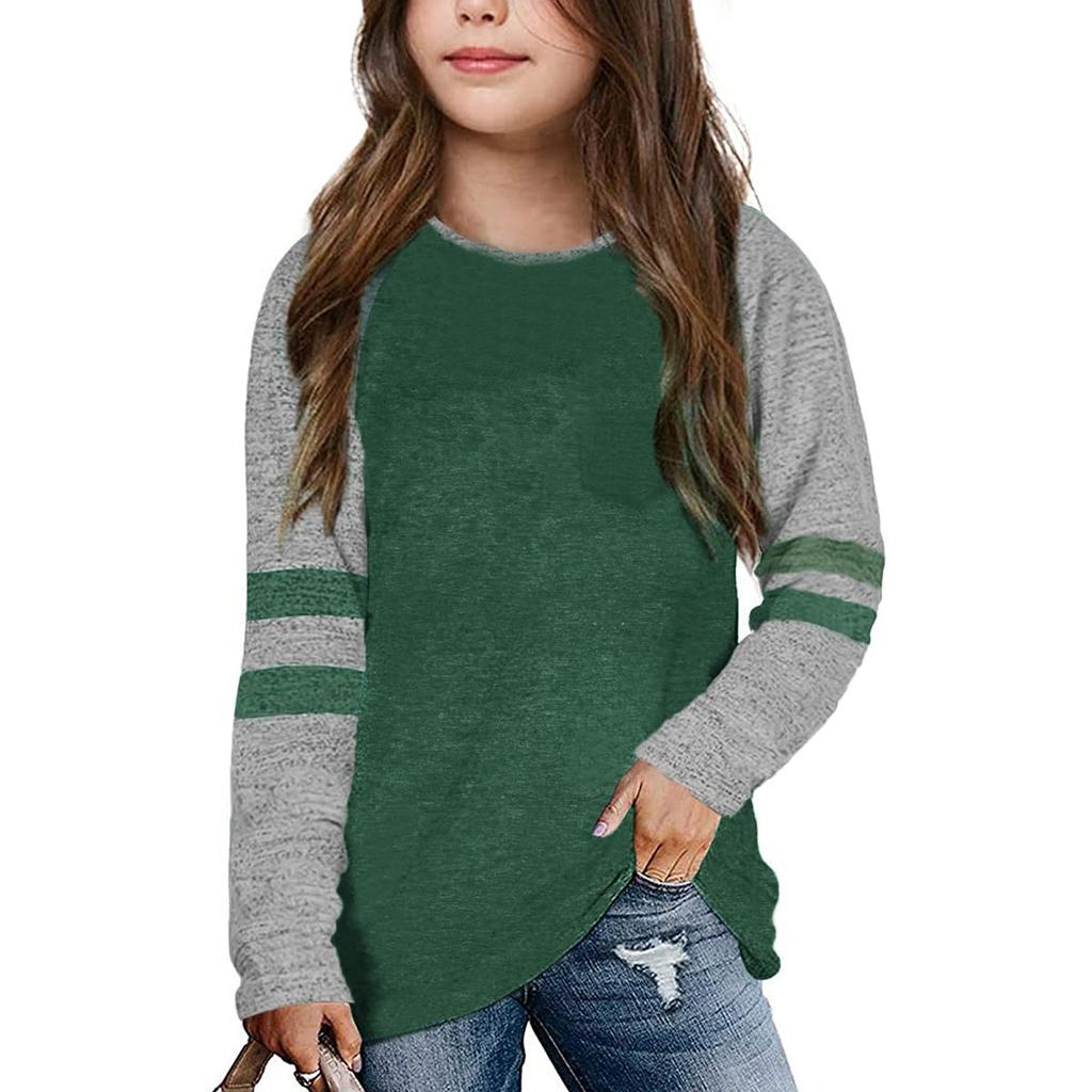 Flicktröjor För 4-15 År Långärmade Raglan Toppar med Rund Hals och Ficka
