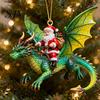 Xmas Tree Hanging Accessory Santa Claus Dragon Rider Christmas Ornament, 2D Acrylic Red Door Window Decor with Flying Decorations for Home Parties