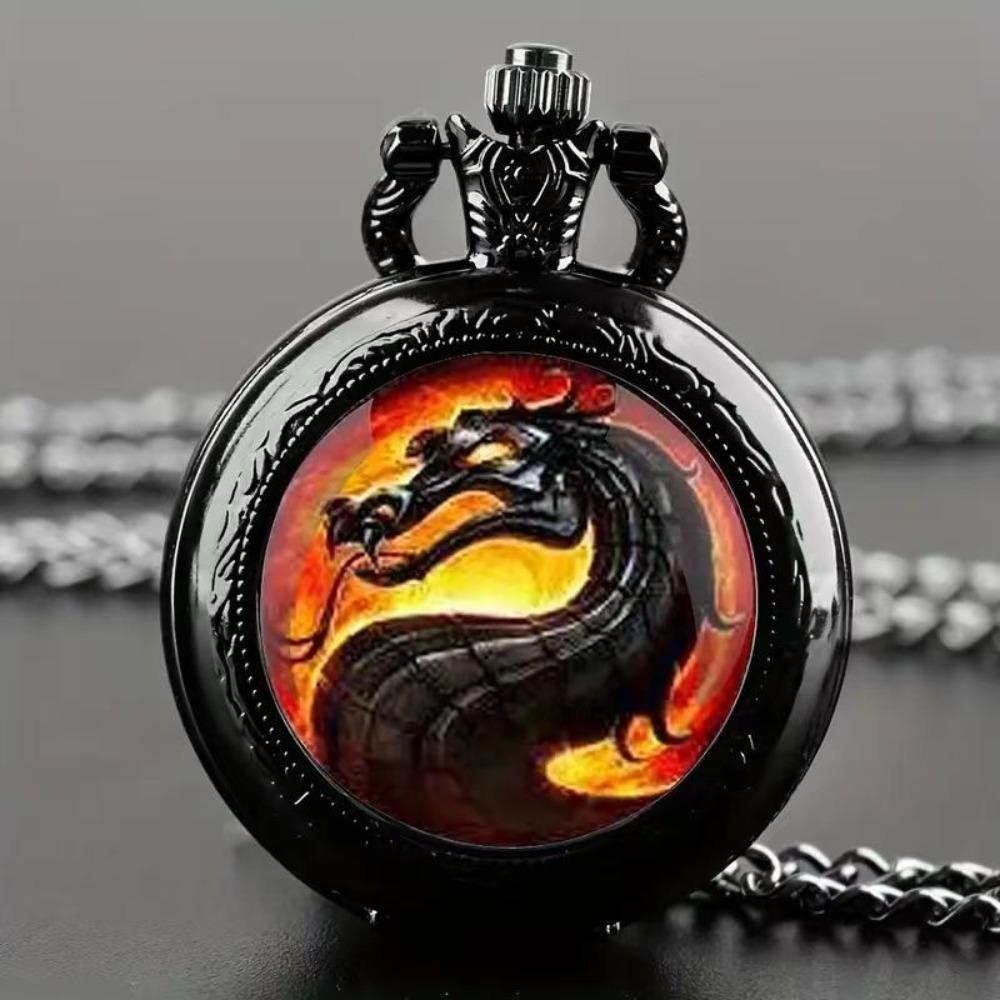 Color Pattern Medium Pocket Watch Retro Flip Decorative Necklace Watch Personality Trend Male and Female Students Quartz Watch
