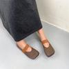 Johnature Flache Schuhe aus Rindsleder mit quadratischer Zehenpartie, Halbschuhe, echtes Leder, weiche Sohle, vielseitige Damenschuhe