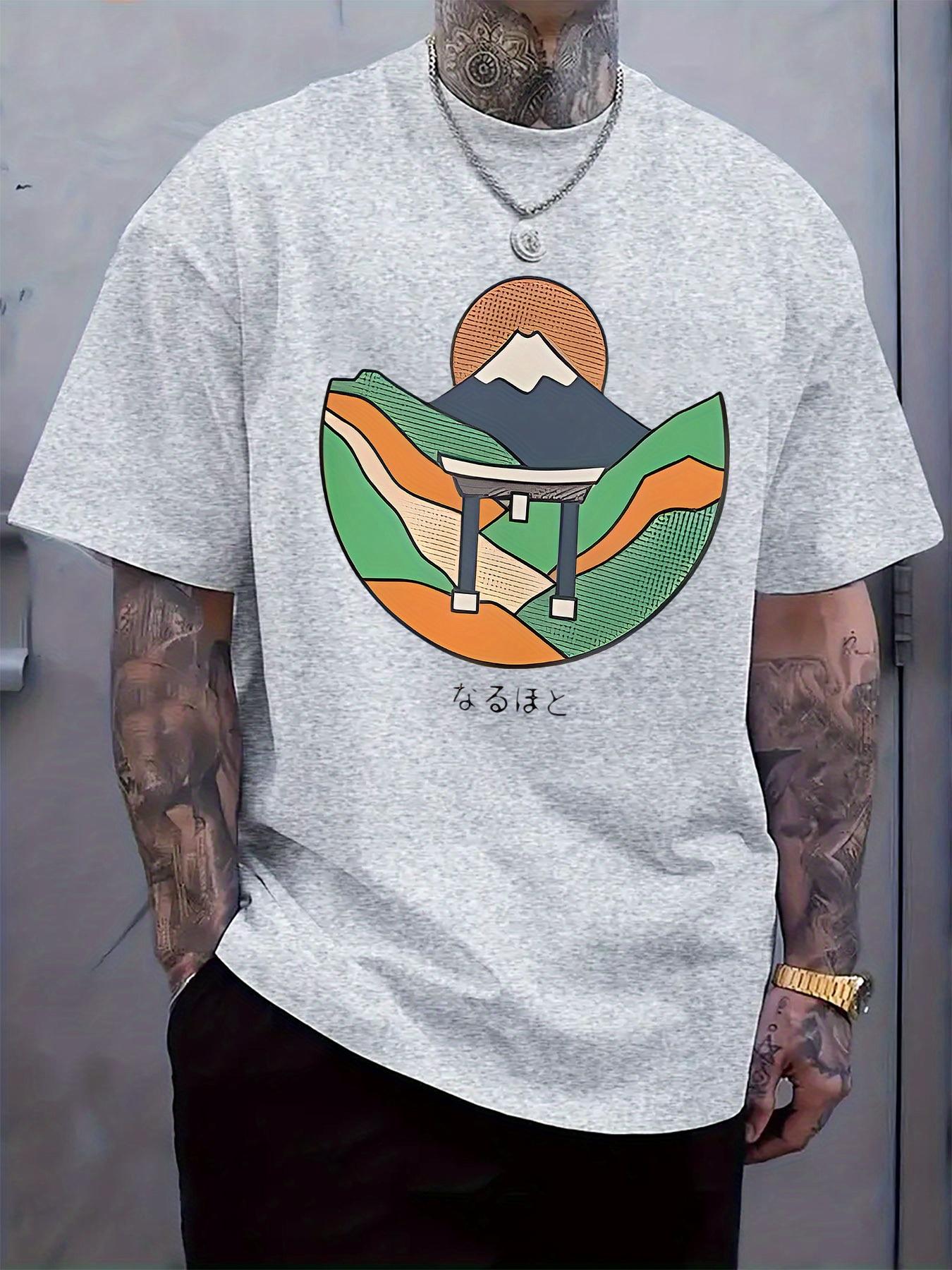 Casual Graphic Tshirt with Japanese Fuji Mountain and Bir... XL