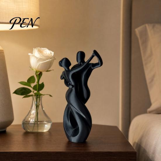 Streamlined Body Shape Sculpture 3D Printing Art Ornament, Matte Black Dancing Couple Model, Abstract Tango Scratch-resistant Figurine Dance