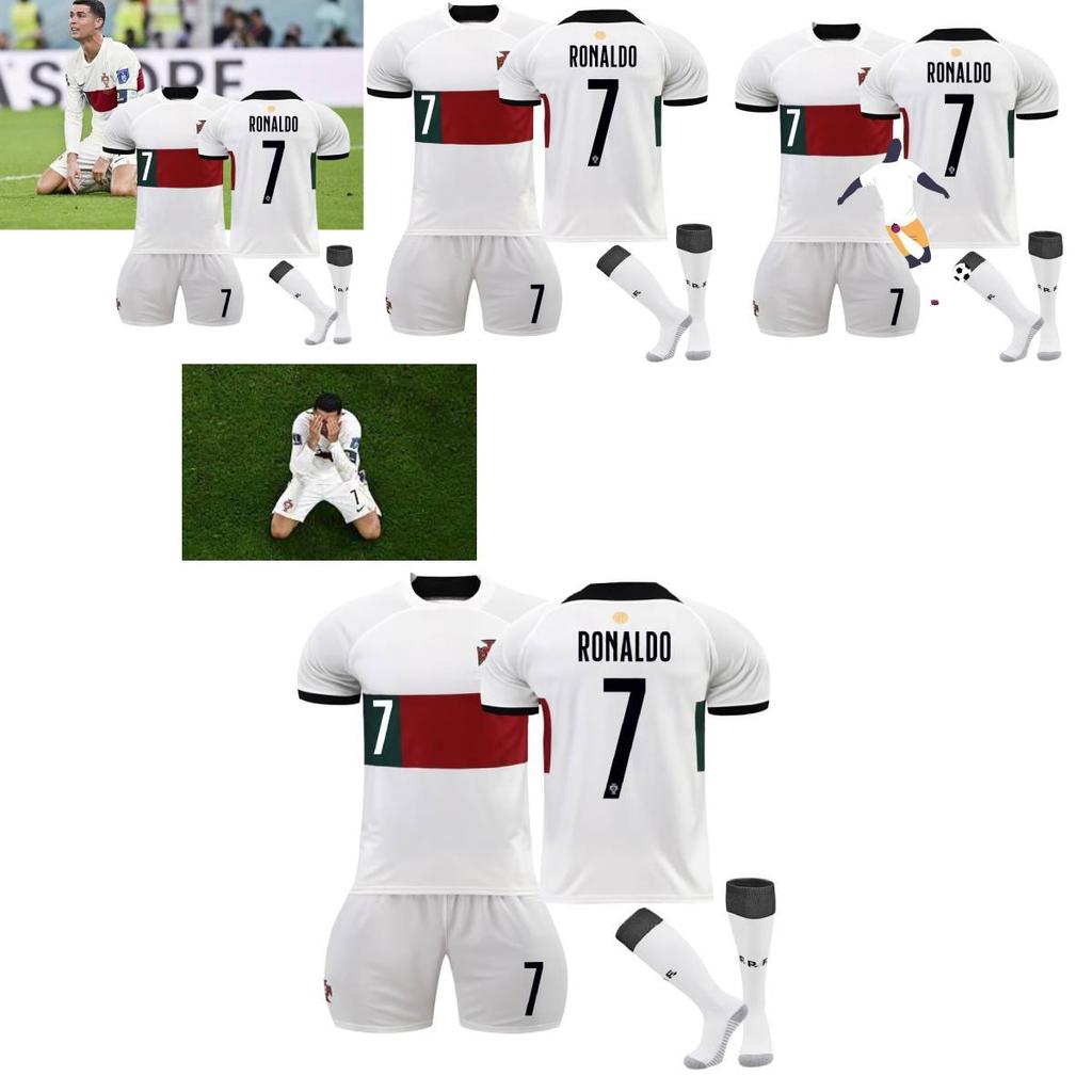 Premium White 7 C.ronaldo Football Kit Set With Original Socks 2022 World Cup Edition