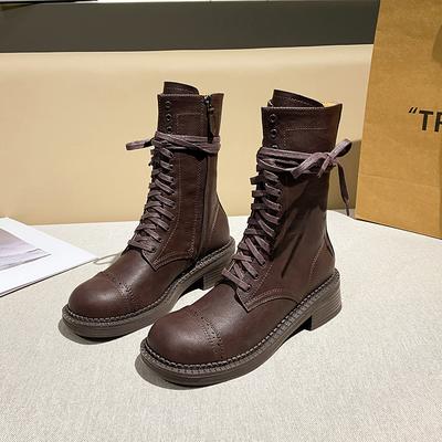 Biker Boots Women  New Fall Vintage Ladies Boots British Style Lace-up Large Size 41-43 Women's Booties