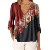 Women Casual Tops Shirt Ladies V Neck Floral Print Loose T-shirt Blouse Tee Top
