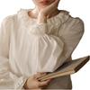 Nesoulum Women's Autumn White Lace Collar Ruffled Hem French Retro Loose Shirt