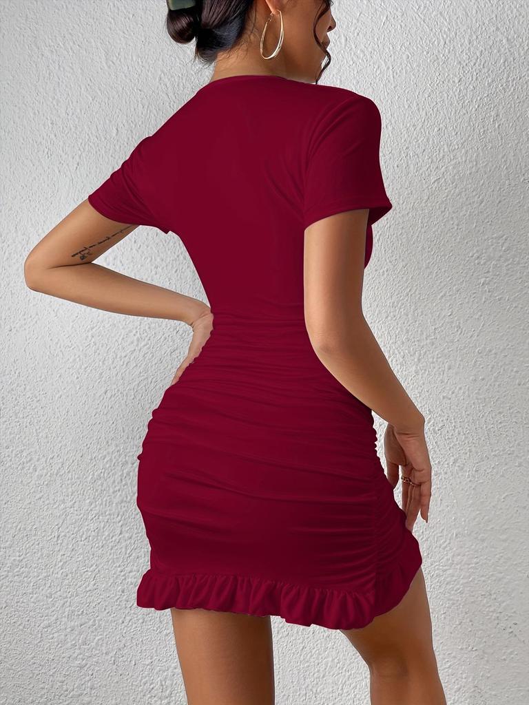 Bodycon Bandage Ruffle Dress, Short Sleeve V-Neck, Summer Fashion for Women