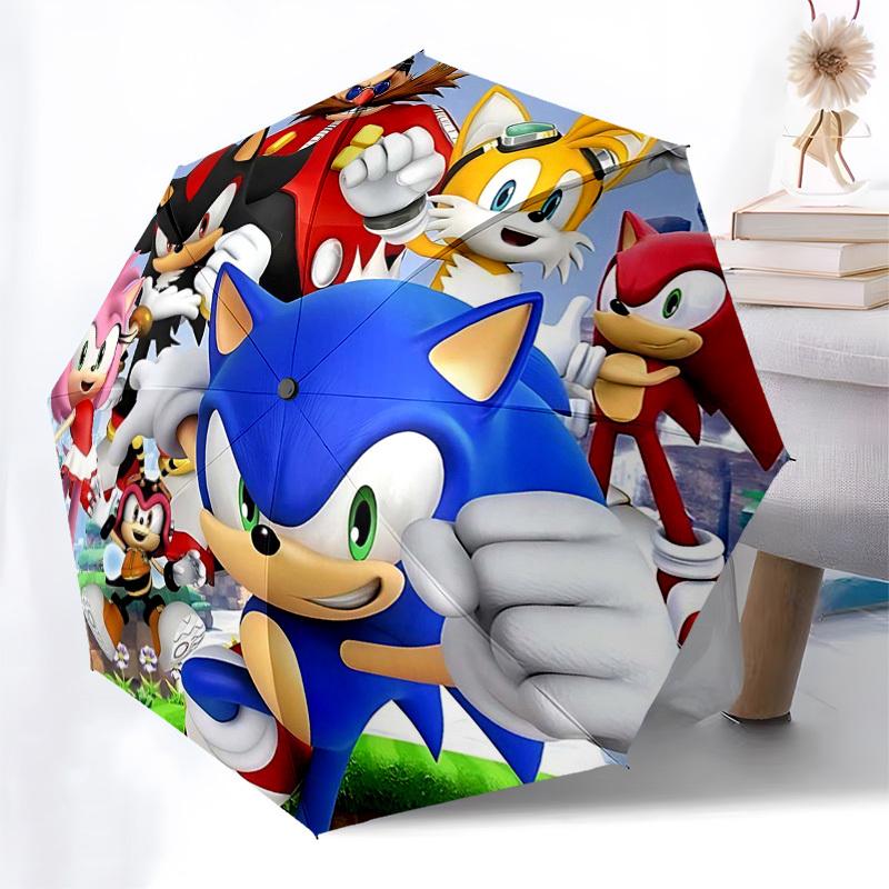 

1pc Sonic the Hedgehog Automatic Opening Folding Umbrella with 3-Fold Design, 8-Bone Iron Frame, Outdoor for Fans, Travelers, Daily Use, Gift Suitable