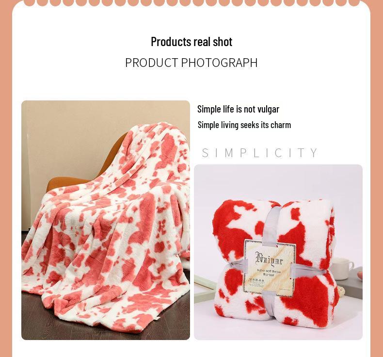 G5Zins Double Layer Cow Print Flannel Blanket for Dorm, Office, Nap, or Sofa Use