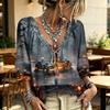 Women's Halloween Print Tie Front Ruffle V-Neck Blouse with