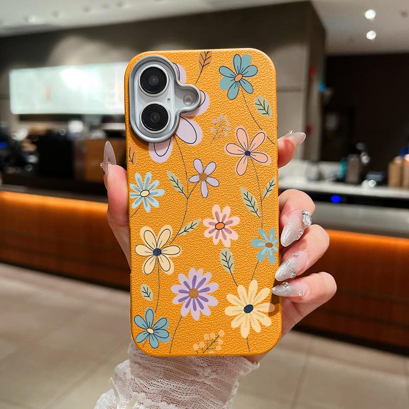 Small Flowers Pattern Phone Case For iPhone 15 Case iPhone 16 14 13 12 Pro Max 14 Plus 11 Shockproof Leather Texture TPU Cover