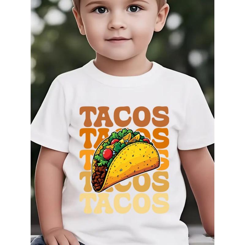 European sizes Summer Boys' Stylish Short-Sleeve Top Featuring Taco And Corn Elements, Perfect for Outdoor Casual Wear