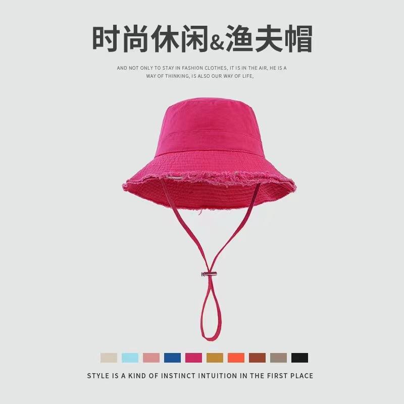 High Quality Four Seasons Letter Rough Edge Bucket Hat Fashion Versatile Outdoor Leisure Sunshade Sun Protection Basin Hat Women's Eaves
