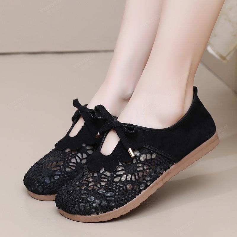 Fashion Women's Lace Mesh Fisherman Sandals Fashion Breathable Slip-On Platform Shoes Lightweight Non-Slip Rubber Sole Casual Summer