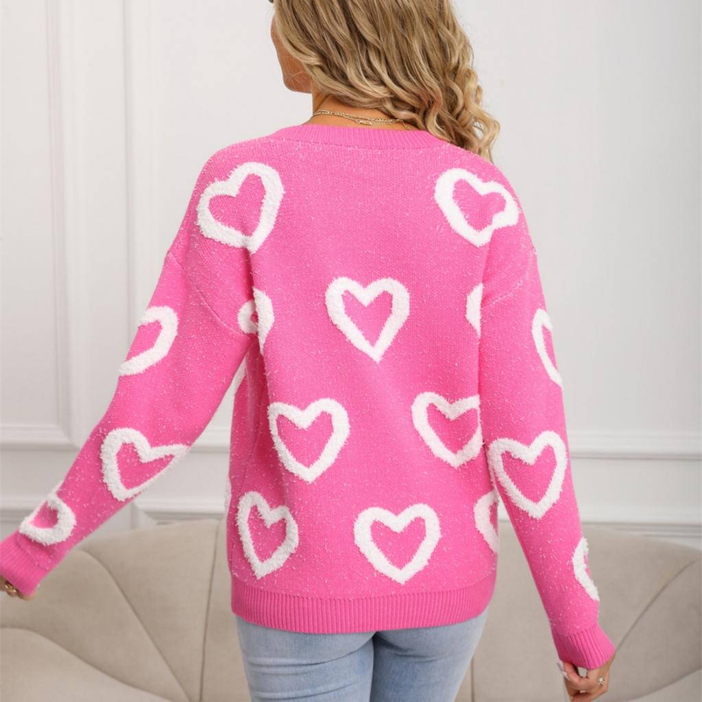 Ladies' Fashionable Heart-shaped Sweater, Loose And Versatile Valentine's Day Knitted Pullover Sweater