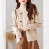 Spring and Autumn Women's Knitted Cardigan Sweater Coat Loose Simple Horn Button