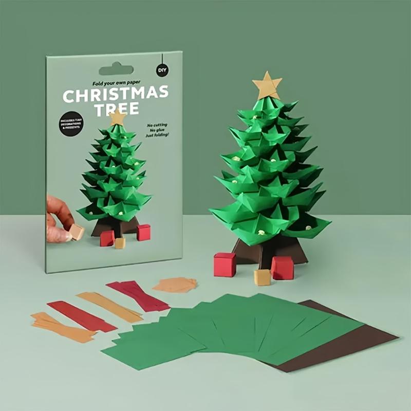 Christmas Tree Paper Craft Set Hand On Learning Toy Fun Paper Kits For Parents Children Activity Holiday Decoration