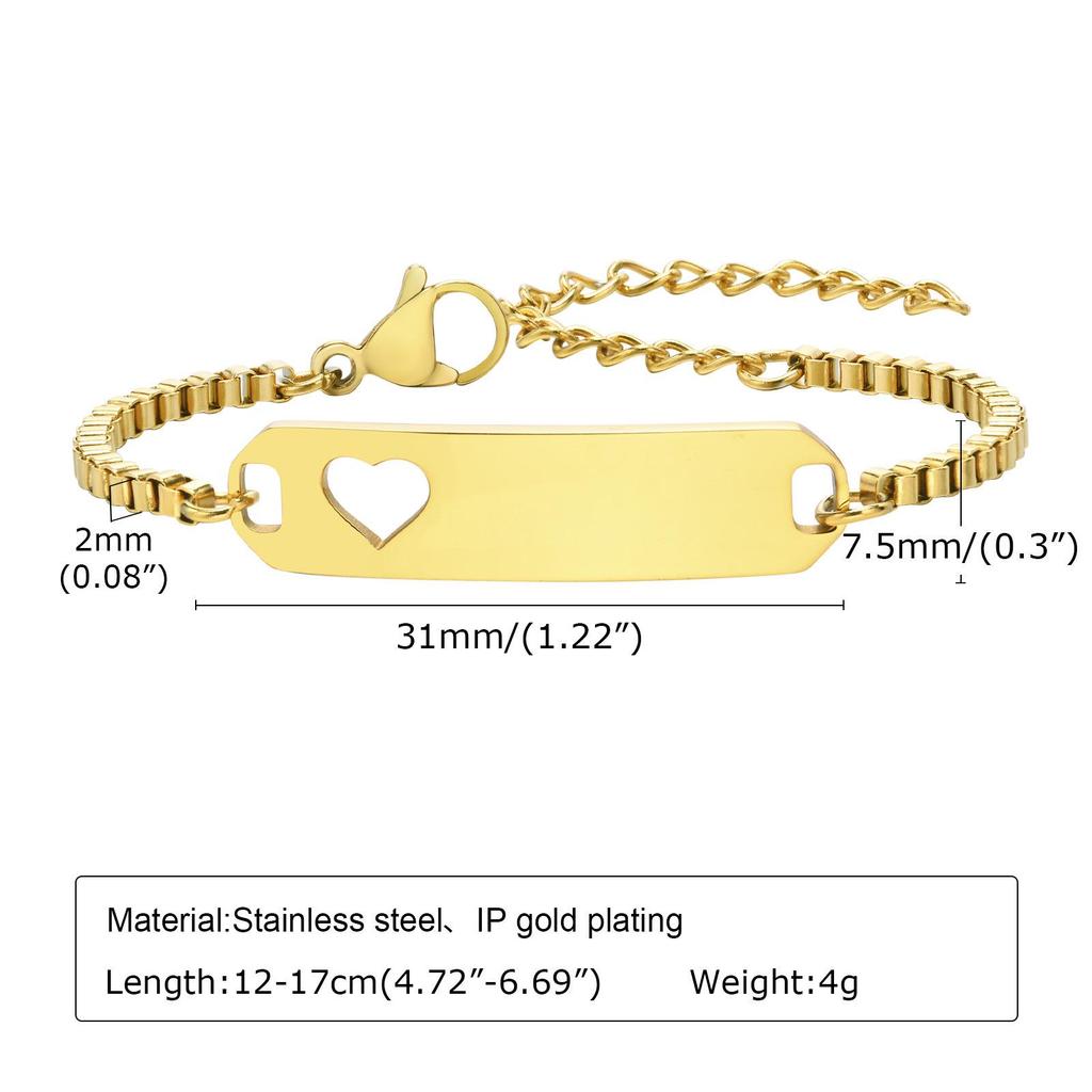 Engravable Gold Curved Box Chain Stainless Steel Women's & Children's Bracelet - BR-1540