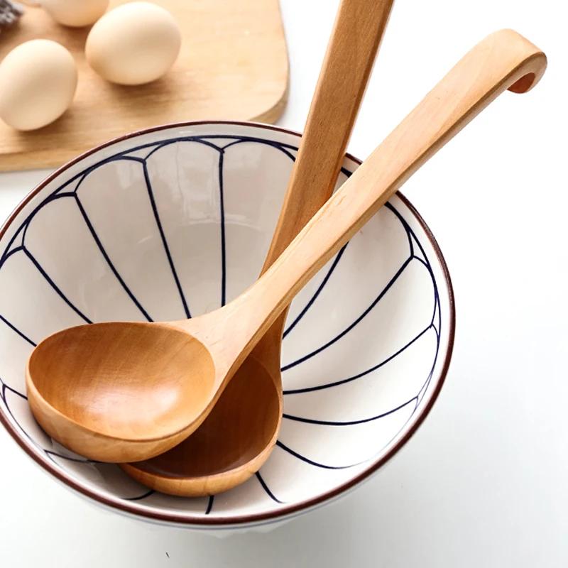 Holzlöffel Langer Griff Suppenkelle Küchenlöffel zum Servieren Kochen Groß Japanischer Stil Suppenlöffel Schöpfkelle Küchengeschirr