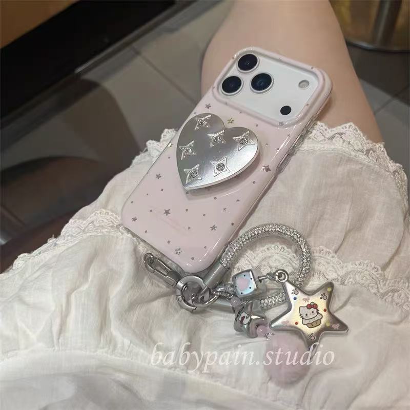 Korean cute stars apply to iPhone17promax mobile phone case Apple 16pro silver love bracket