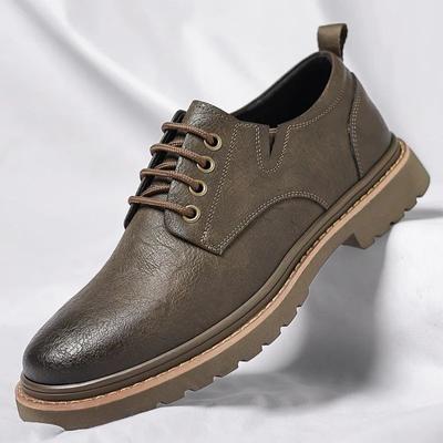 Lederschuhe Herren 2024 Herbst Britischer Stil Niedrig geschnitten Atmungsaktiv Dicksohlig Retro Business Formell Arbeitskleidung Große Lederschuhe