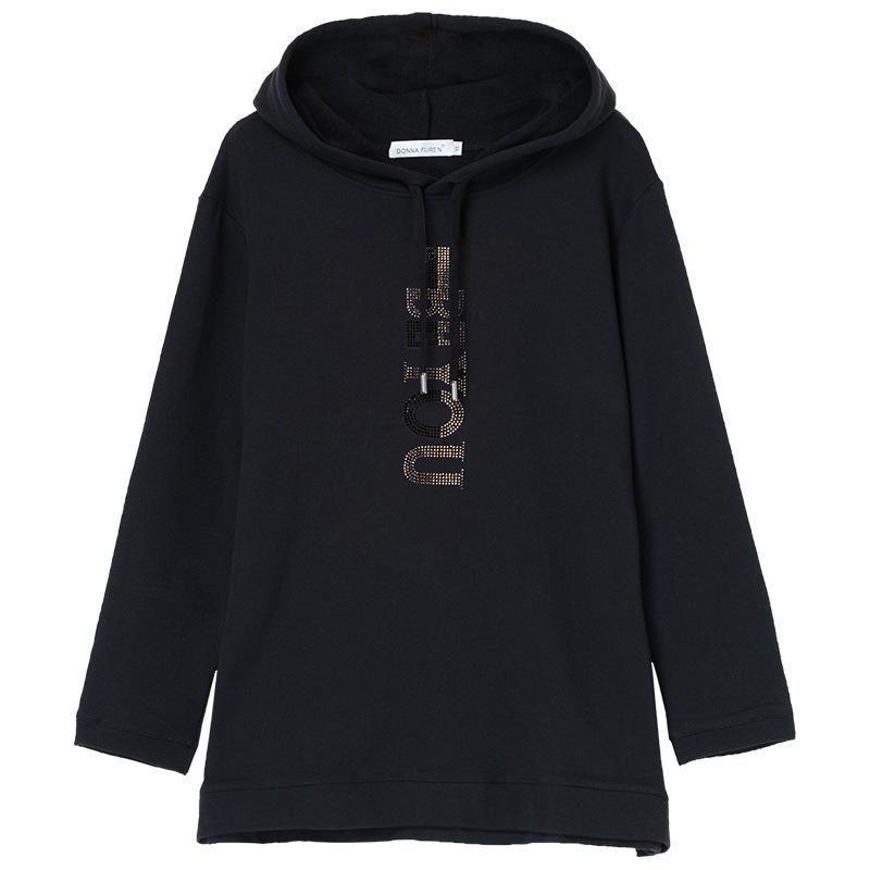 Women's Mid-Length Hooded Sweatshirt - Loose Fit, Plus Size, Casual Top for Spring/Autumn, Hip-Covering Design for Middle-Aged Moms