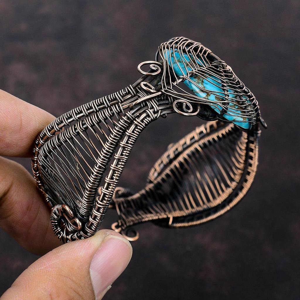 Tibetan Turquoise Cuff Bracelet Copper Wire Wrapped Bangle Adjustable Cuff Handmade Bracelet Gemstone Bangle Copper Jewelry Anniversary Gift