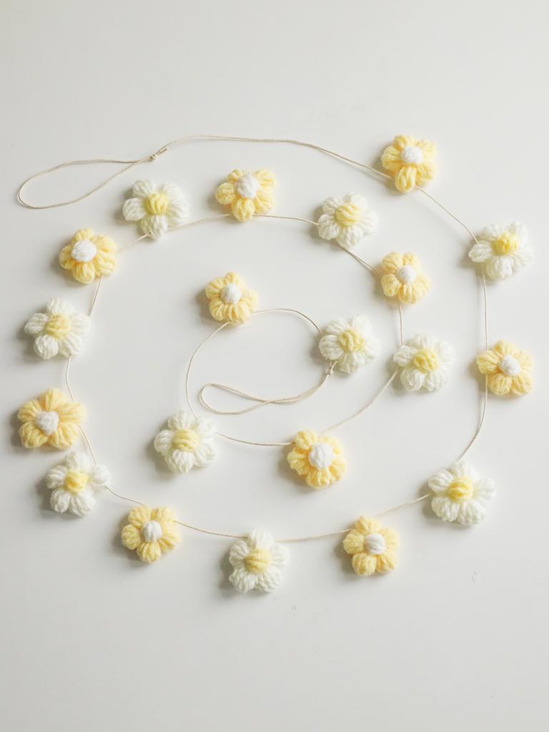 Yellow&White Crochet Daisy Garland Handmade Flower Banner Boho Nursery Decor Floral Wall Decortion Wedding Party Hanging Bunting