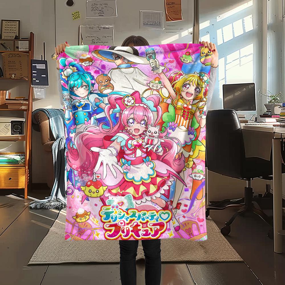 Pretty Cure All Characters pattern Flannel Blanket, High quality Comfortable for All Seasons, Home Decor, Warmth and Comfort, Perfect for Gifts.