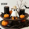 Mini Ghost Statue Halloween Cowboy Statue, Spooky Resin Figurine, Western Tabletop Decor Sculpture with Boot And Hat for Mantel, Tiered Tray,