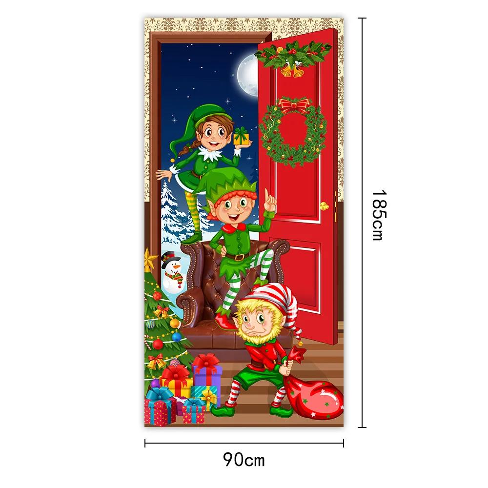 Christmas Outdoor Decoration 2025 Santa Clause Elf Puppies Door Hanging Cloth Background Cloth Party Decors Tapestry Door Cover