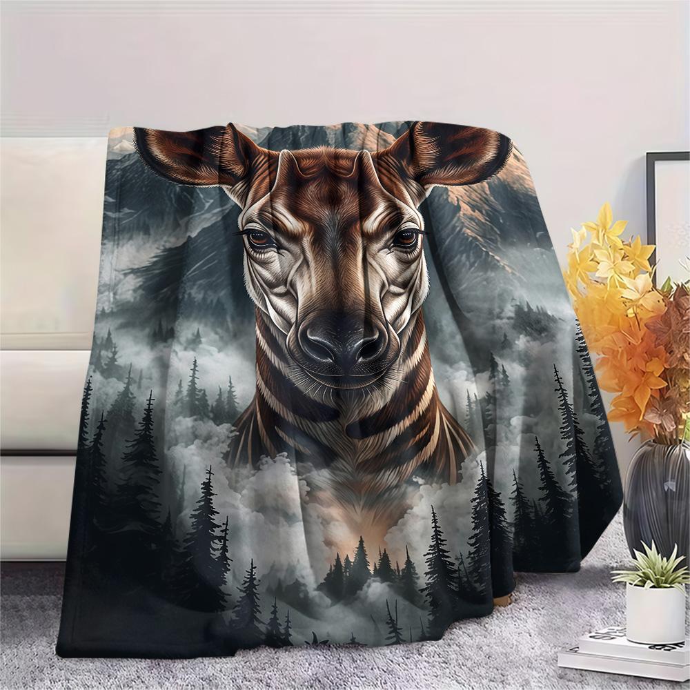 1PC The Clever Okapi  Print FlAannel Blanket, High Quality Comfortable for All Seasons, Home Decor, Warmth and Comfort