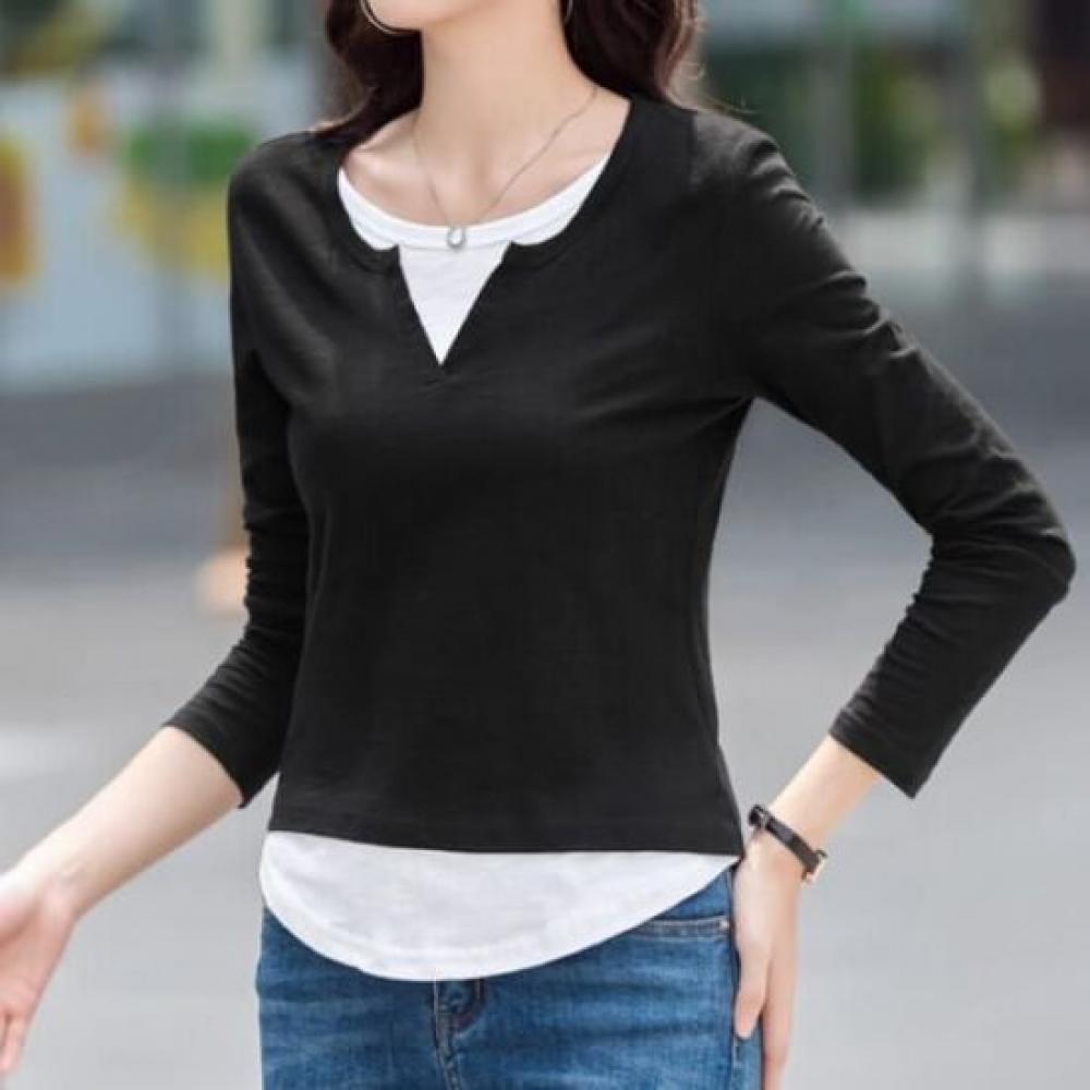 Navava Women Casual 2in1 Round Neck Long Sleeve T shirT nT2904