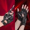 Punk Dark Style Street Dance Halbfingerhandschuhe für Herren PU Weichleder Motorradhandschuhe Trendige Atmungsaktive Coole Handschuhe