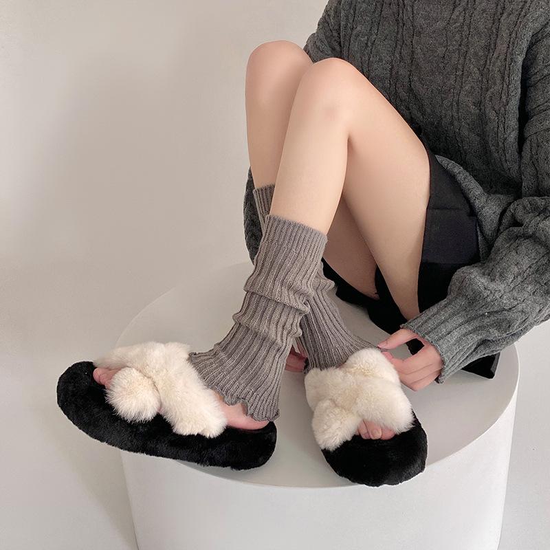 Socks College Style Spring And Autumn Medium Tube Stacking Socks Solid Color Lace Lolita Wool Leg Cover