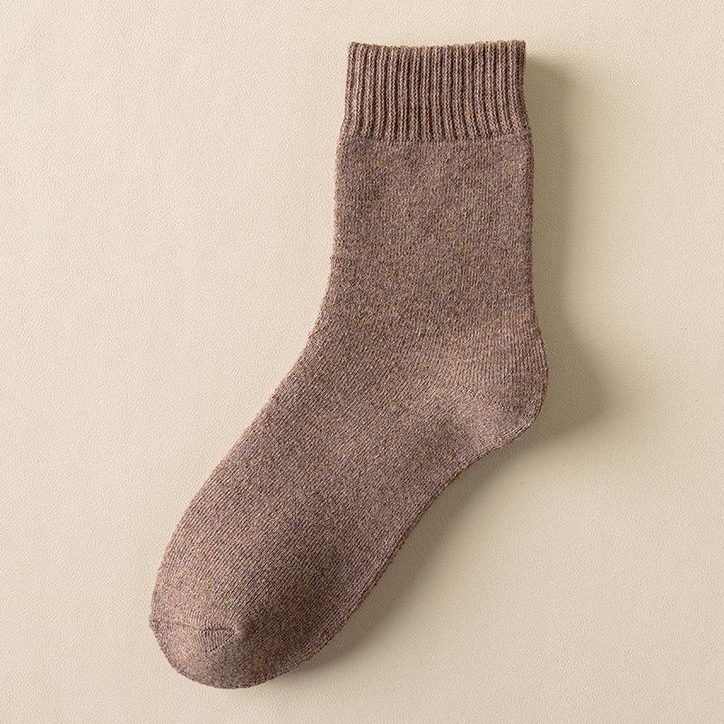 Women's Autumn/Winter Terry Socks - Velvet-Lined, Thick, Mid-Tube, Solid Color, Warm Towel Style.