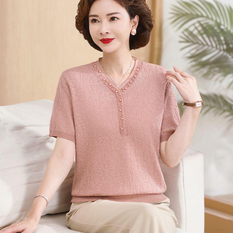 Mom's Summer Ice Silk Short-Sleeve T-shirt for Women 50+