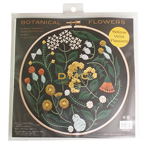 

DMC Yumiko Higuchi Embroidery Kit 3rd Edition Wool Stitch Botanical Flower Kit Yellow Wildflowers 25cm Diameter DMC-JPT38