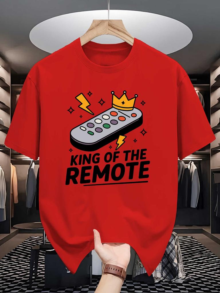 King Of The Remote Crown TV Remote Graphic Unisexs Crew Neck T Shirt Humor Quote Print Short Sleeve Casual Cotton Daily Street Tops