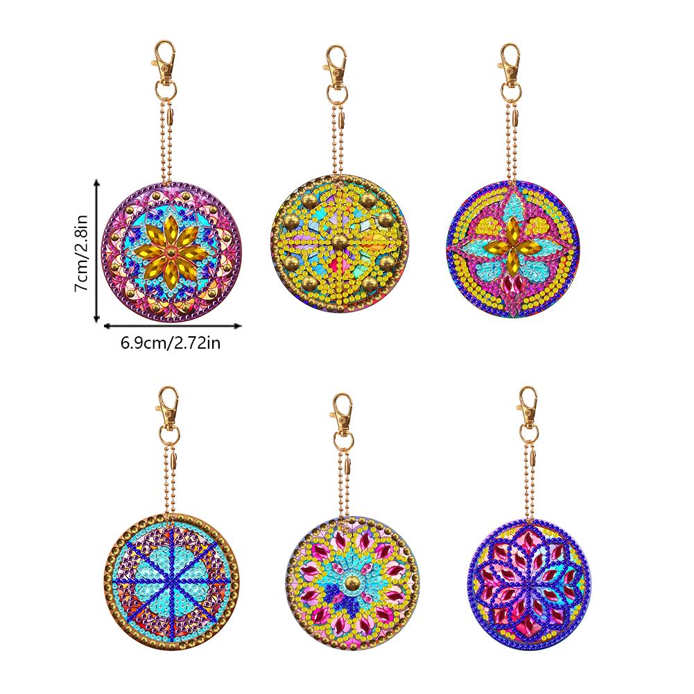8/6PCS Diamond Painting Keyring Double Sided Rhinestone Painting Keychain Pendant Mandala for Adult Kid Handbag Pendant Decor