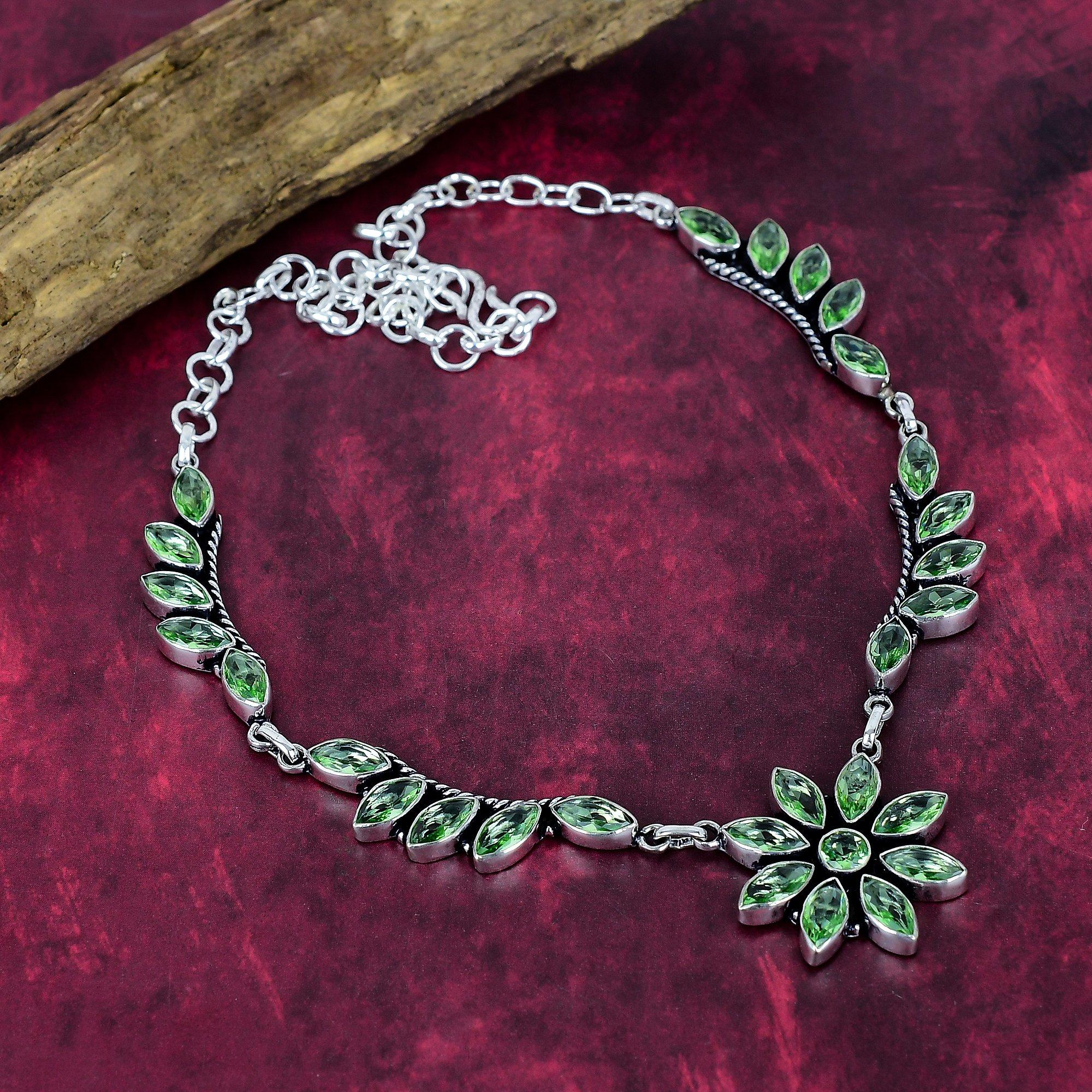 

Зеленый Аметист Ручной Работы Ожерелье из Драгоценных Камней, Ожерелье из Чистого Стерлингового Серебра 925 пробы, Антикварные Ювелирные Изделия, Для Подарка на Помолвку