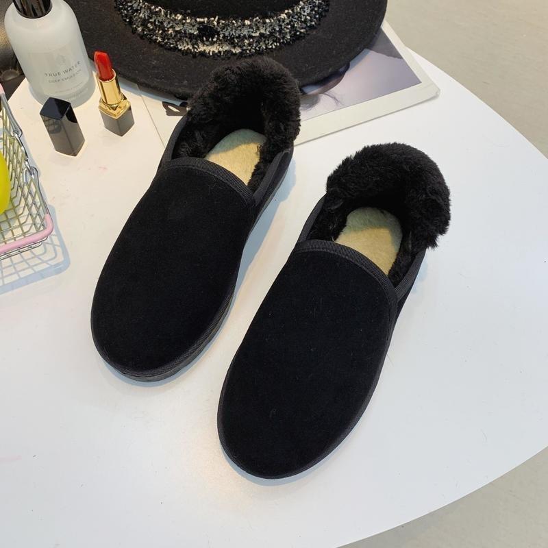 Fleece Autumn and Winter Casual Solid Color Average Size Low-top Flat Heel Round Head Suede Artificial Wool Black Women's Shoes
