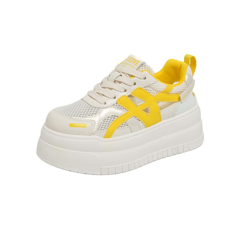 

thick-soled mesh white shoes women s 2025 summer new fashion versatile comfortable sports leisure lightweight non-slip board shoes 35 жёлтый