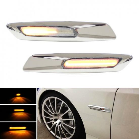 

Chrome F10 Style Sequential Amber LED Side Marker Lights For BMW 1 3 5 Series